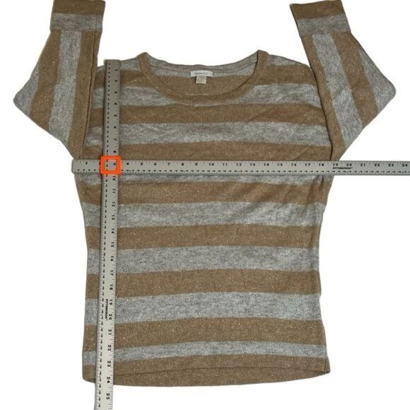 Garnet Hill Womens Sweater Size Small Gold Silver Metallic Stripe Cashmere Blend - Picture 6 of 7